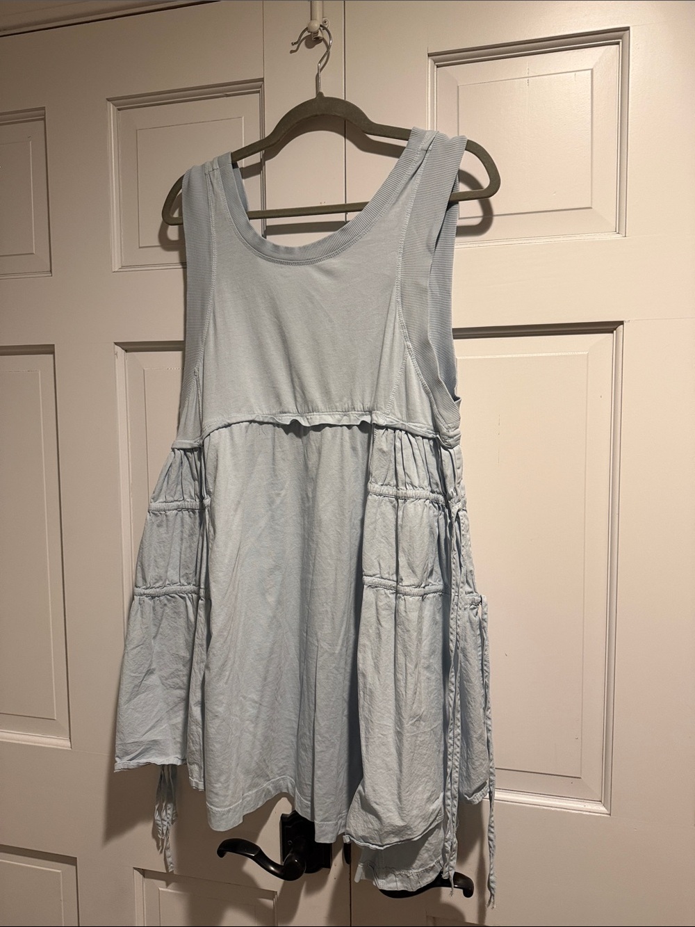 Anthropologie Baby Blue Sleeveless Tunic Dress Side Cinch Babydoll Size Medium